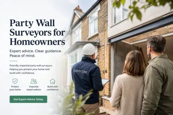 Image of couple with Party wall survey from Survey One Staines